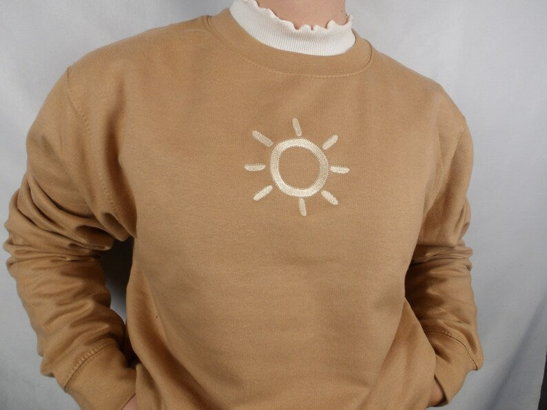 Shining Sun Embroidered Sweatshirt 2D Crewneck Sweatshirt All Over Print Sweatshirt For Women Sweatshirt For Men Sws2949