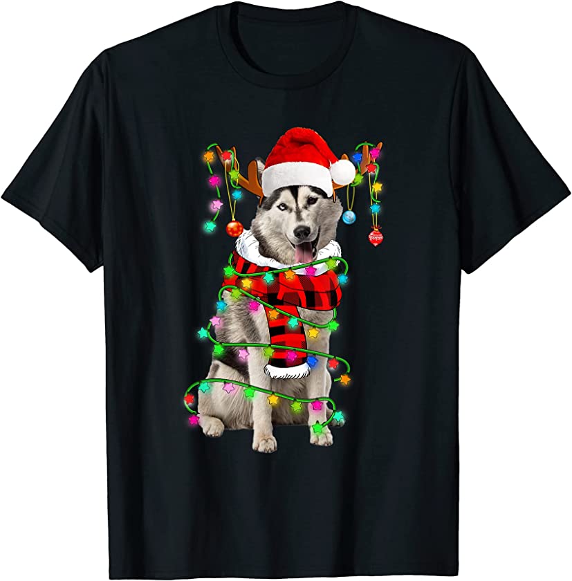 Siberian Husky Dog Santa Xmas Puppy Lover Christmas Lights T-Shirt