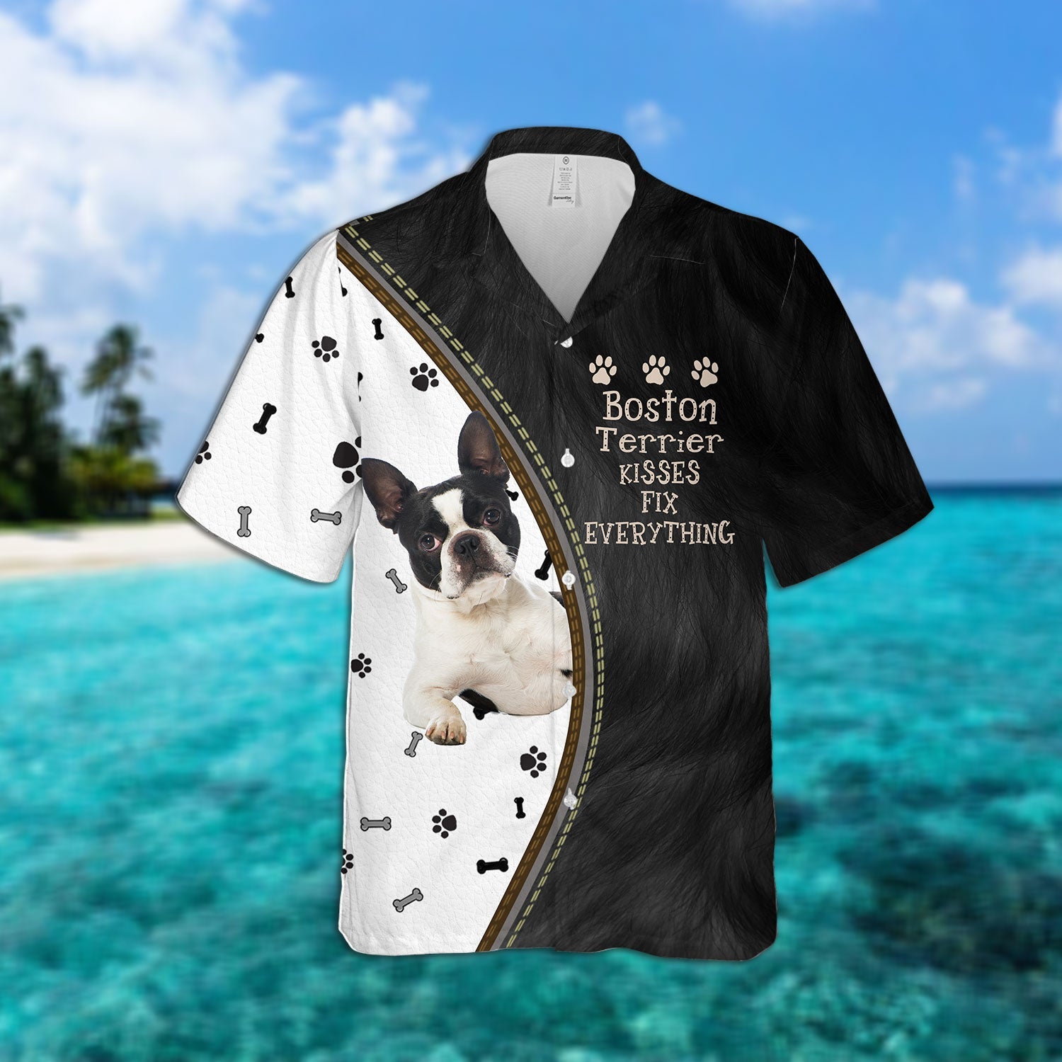 Boston Terrier Kisses Fix Everything Hawaiian Shirt, Boston Terrier Hawaiian Shirt, Aloha Shirt For Dog Lover