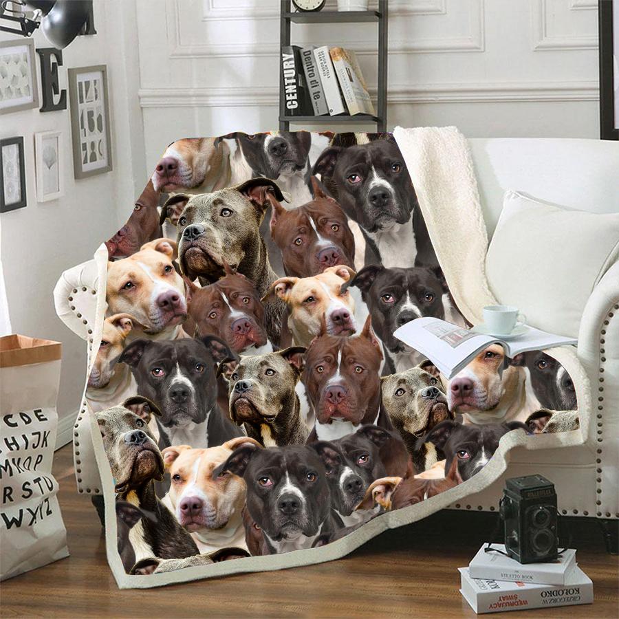 American Pit Bull Terrier A Bunch Of Dogs Blanket Design Dog Printed Blanket