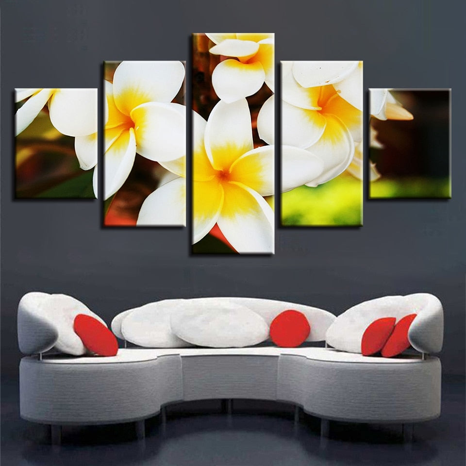 Plumeria Rubra Flowers 5 Piece Hd Multi Panel Canvas Wall Art Frame