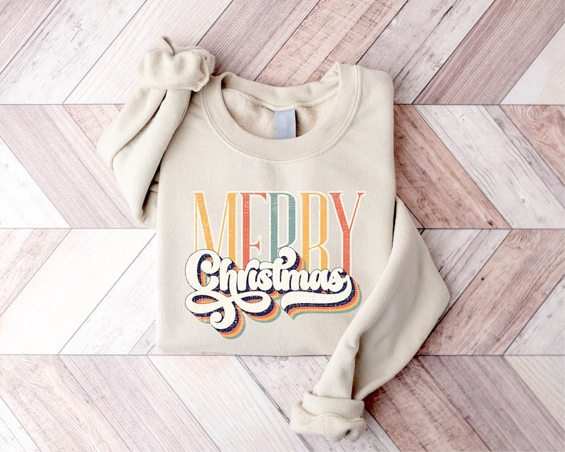 Retro Merry Christmas Sweatshirt 2D Crewneck Sweatshirt All Over Print Sweatshirt For Women Sweatshirt For Men Sws4958