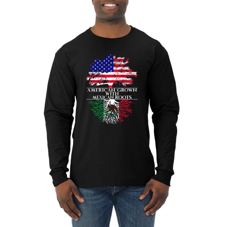 American Grown With Mexican Roots Americana / American Pride Mens Long Sleeve Shirt