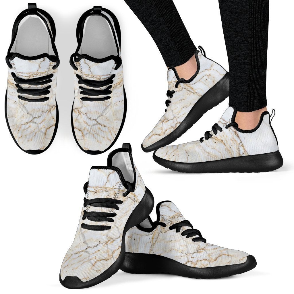 White Brown Grunge Marble Print Mesh Knit Shoes