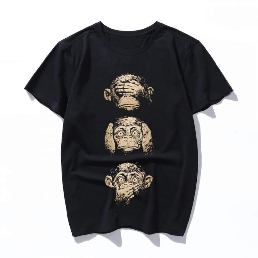 3 wise monkeys funny monkey shirt 2019 Women Harajuku Shirts Casual Cotton Short Sleeve Plus Size Men T-shirt Summer Black Tees & Tops Ulzzang