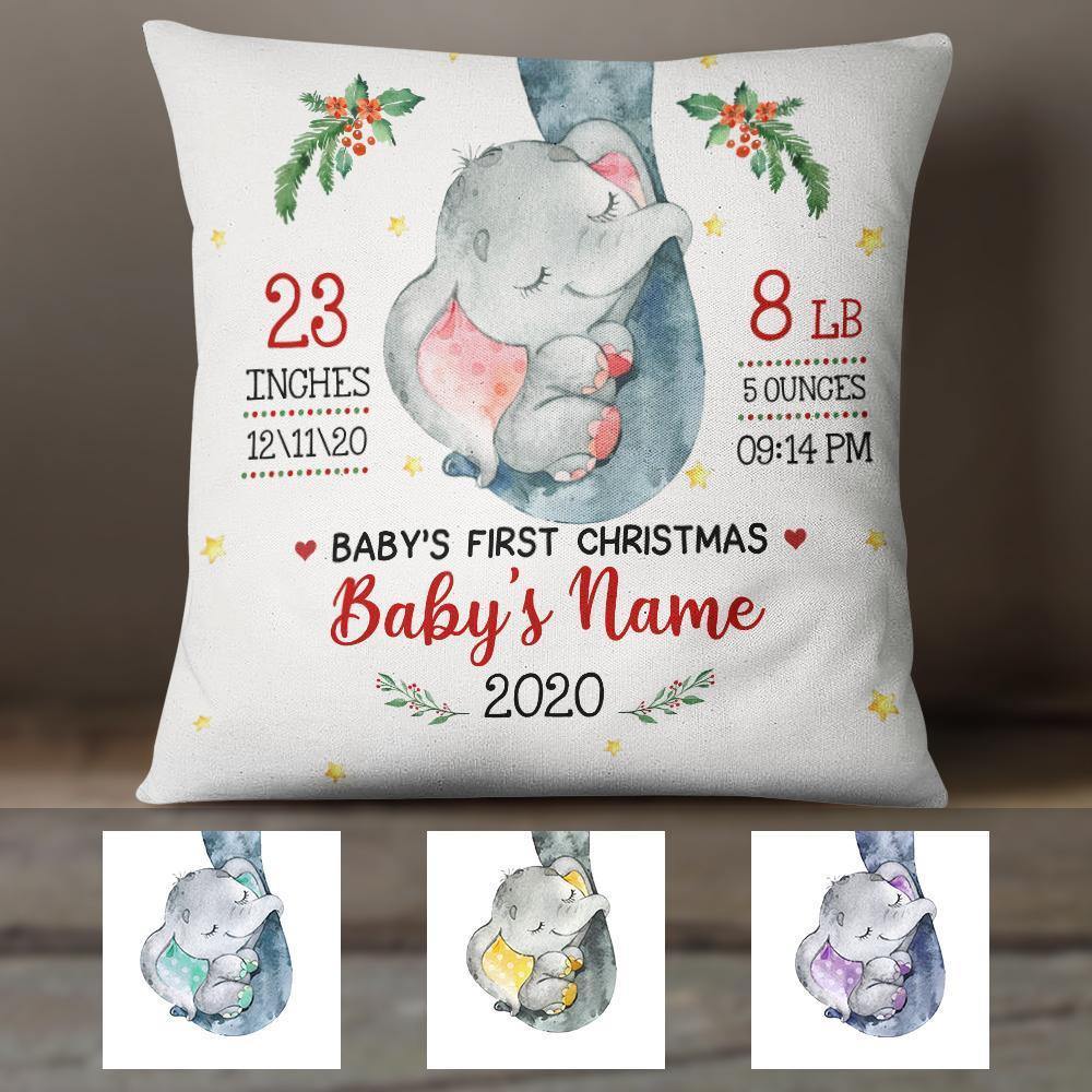 [Personalized Name & Date] Elephant Baby First Christmas Pillow Sofa, Throw Pillow Covers