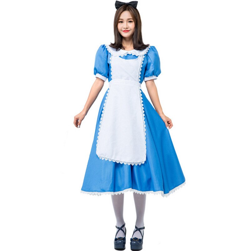 Alice In Wonderland Costume Blue Maid Apron Dress Lolita Dress Maid Cosplay Carnival Costumes For Adult Women alx