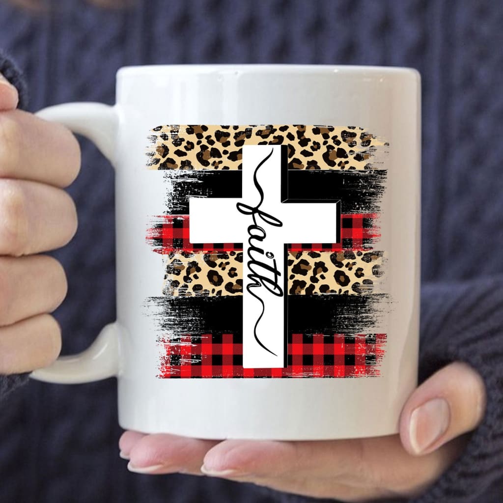 Faith Cross Plaid Leopard Coffee Mug