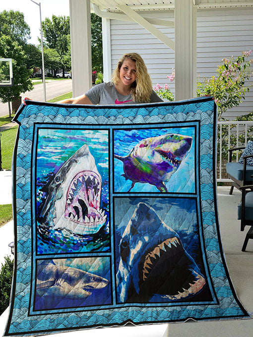 Shark Painting Quilt Blanket Great Customized Gifts For Birthday Christmas Thanksgiving Perfect Gifts For Shark Lover