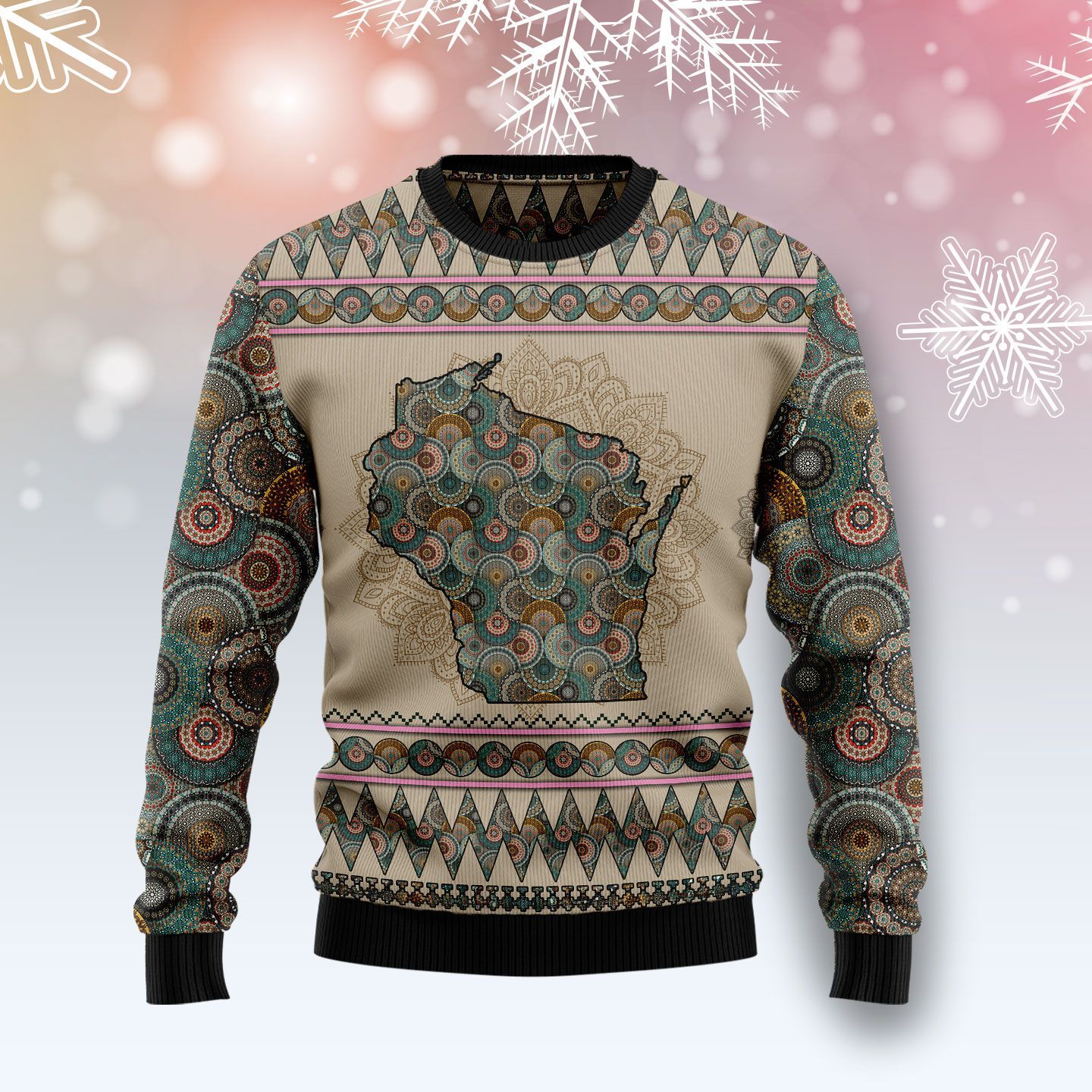 Wisconsin Mandala Christmas Ugly Sweater