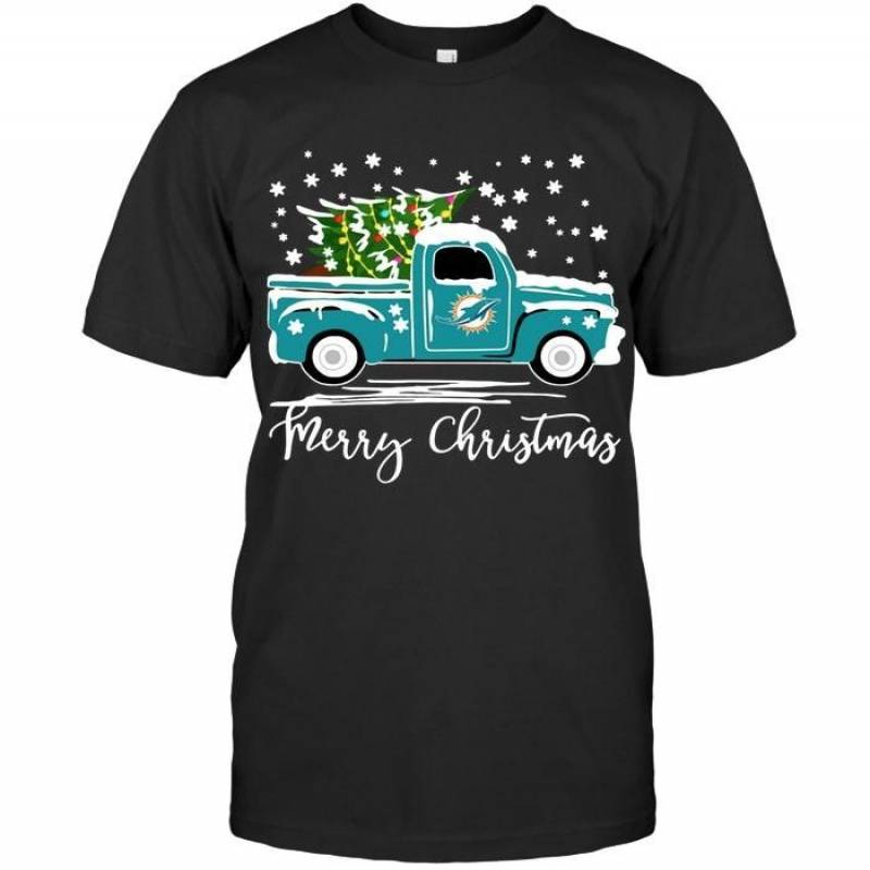 Miami Dolphins Merry Christmas Christmas Tree Truck T Shirt