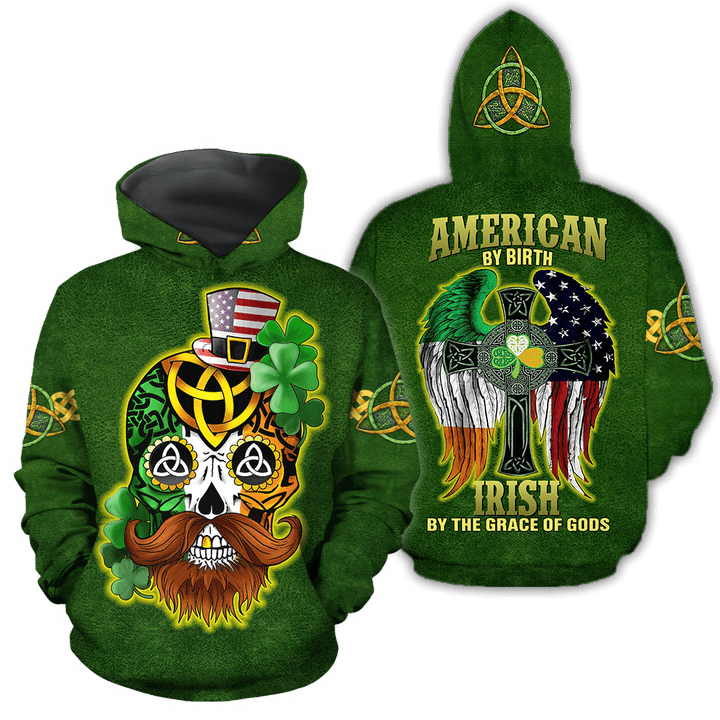 3D All Over Printed Irish American Skull St Patrick Day Unisex Shirts Hoodie