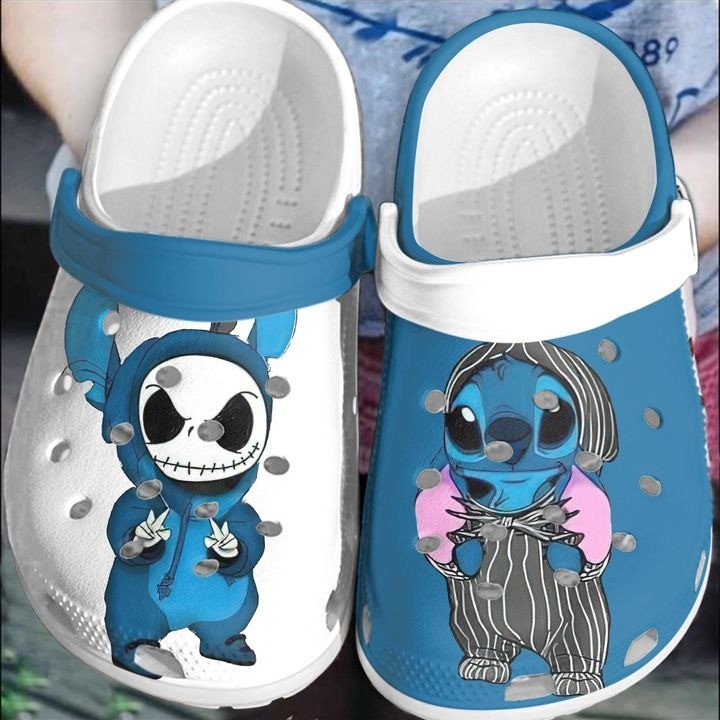 Baby Jack Skellington And Stitch Rubber Crocs Crocband Clogs, Comfy Footwear