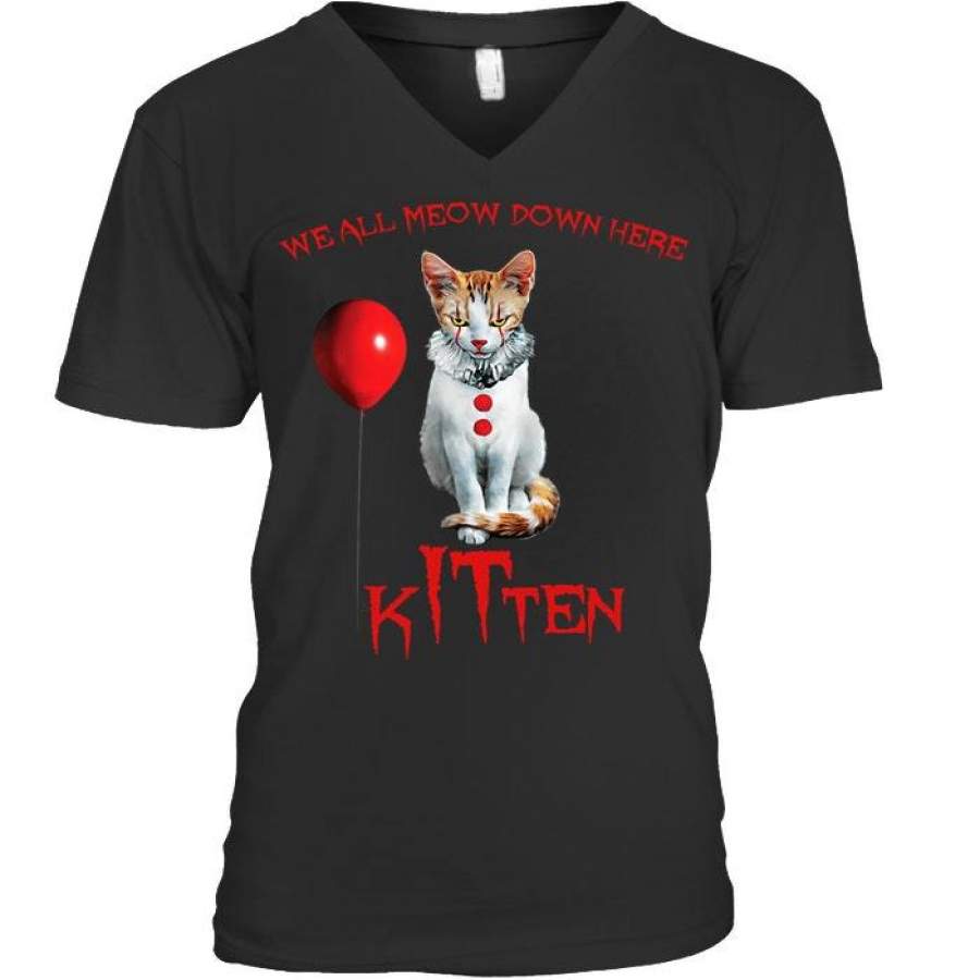 We All Meow Down  Here Kitten Guys V-Neck