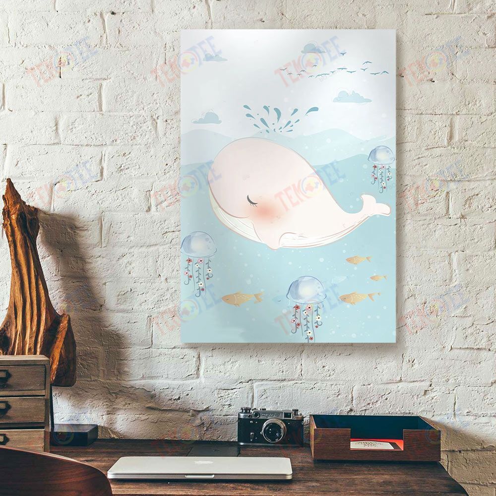 Custom Canvas Prints Pink Whale Cartoon Happy Canvas Ready To Hang Canvas Wall Art Decor