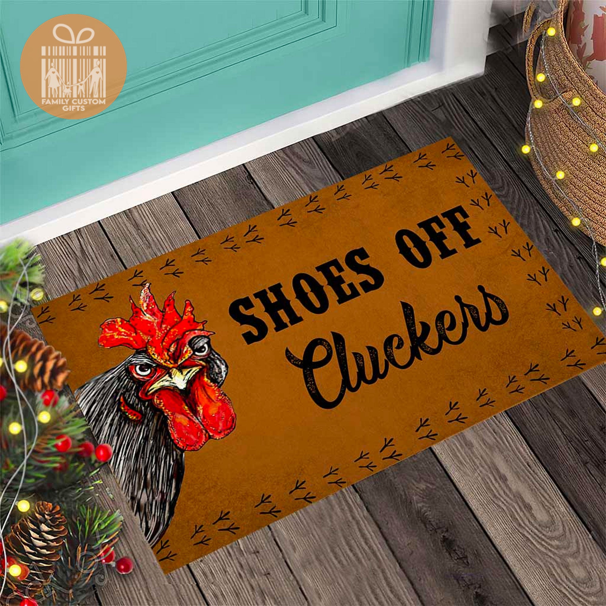 Welcome Mat Shoes Off Cluckers Funny Doormat Indoor & Outdoor Mat Non-Slip Backing