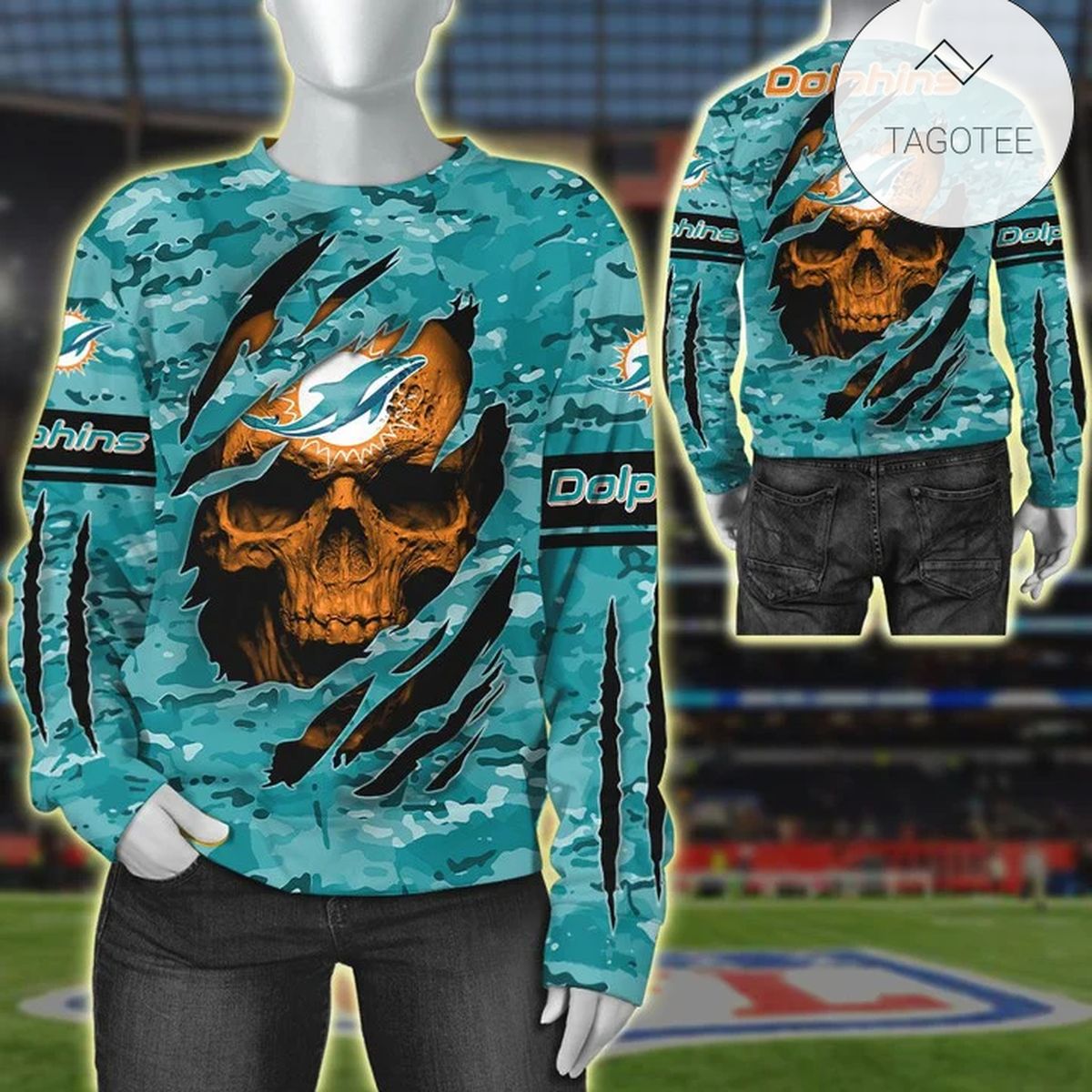 Miami Dolphins Aqua Orange Skull Gift For Fan 3D Full Printing Sweatshirt