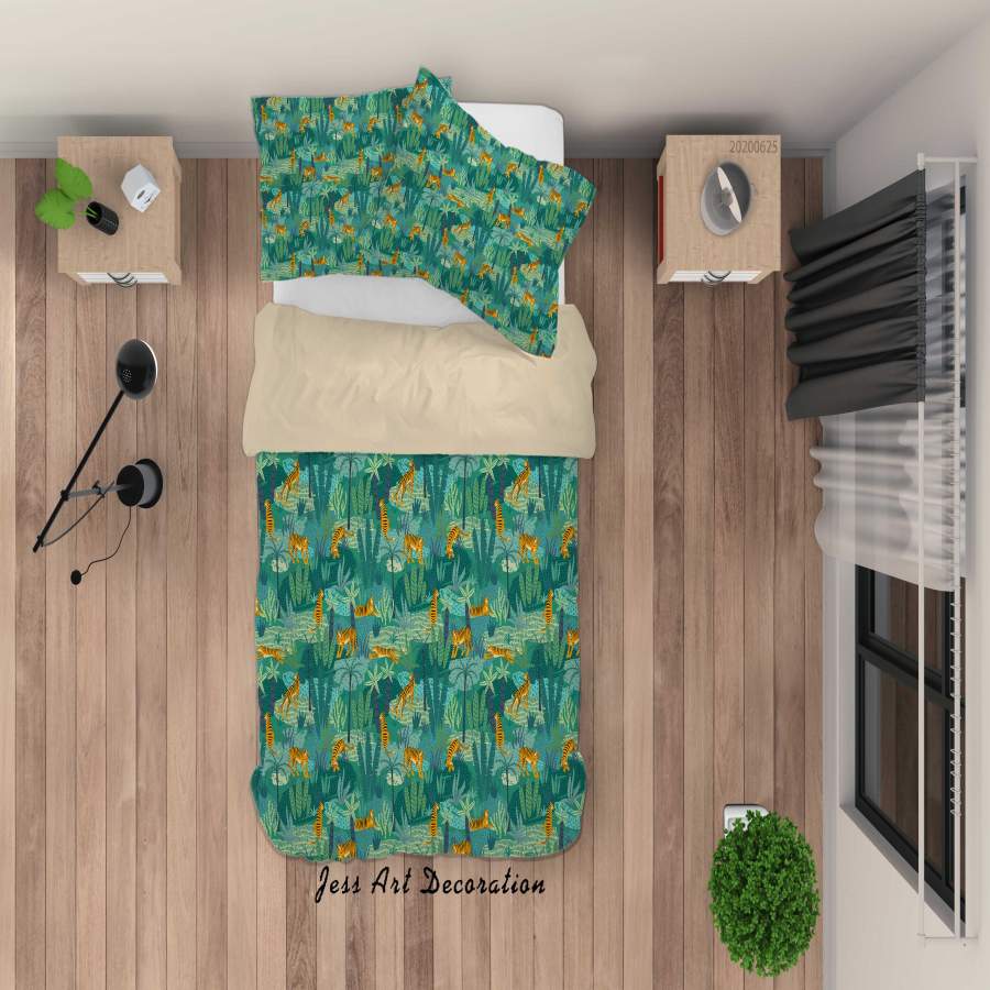 3D Green Tiger Plants Leaves Quilt Cover Set Bedding Set Duvet Cover Pillowcases SF90