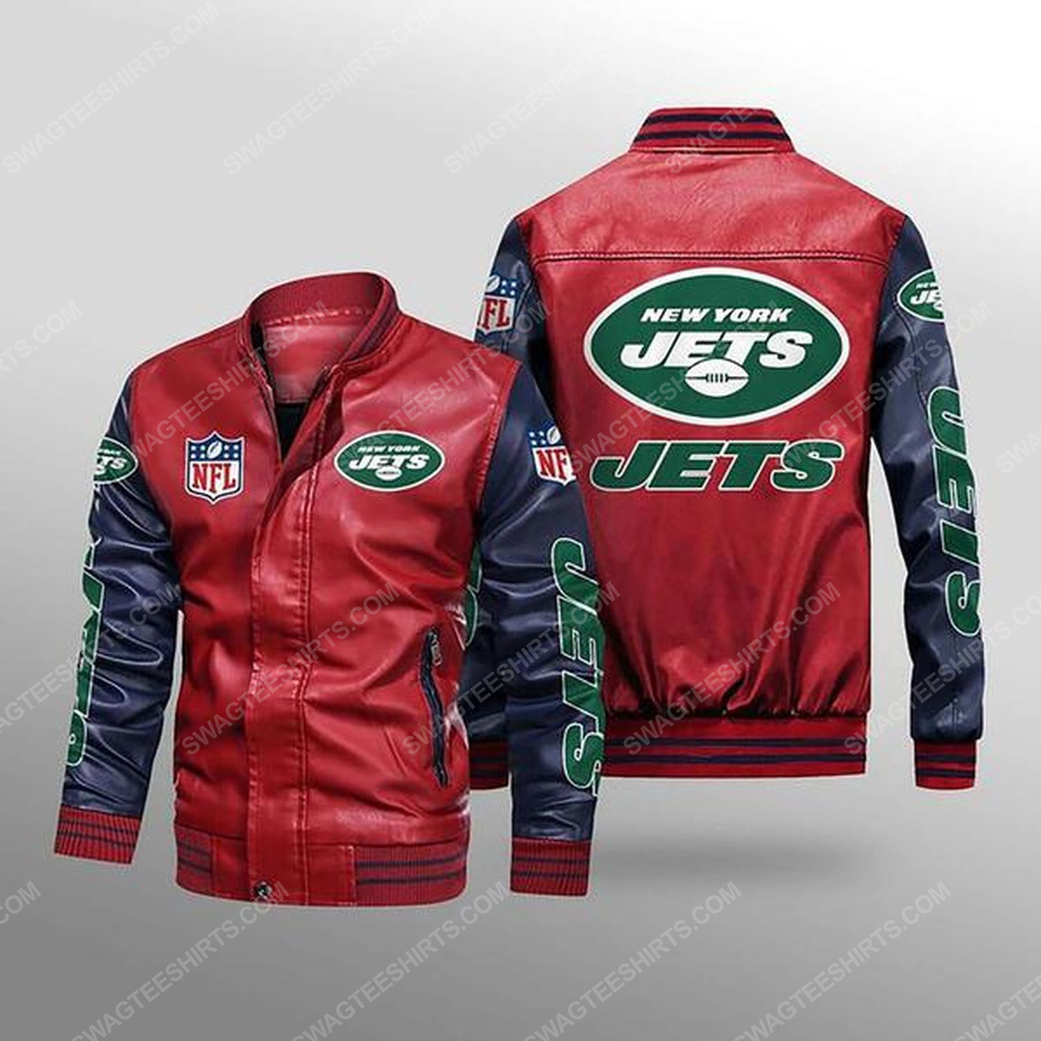 [Special Edition] New York Jets All Over Print Leather Bomber Jacket – Maria