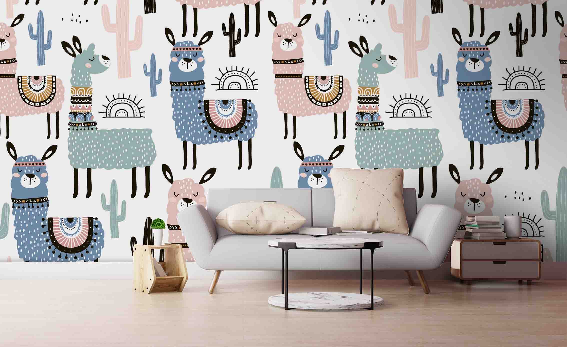 3D Cartoon Animal Alpaca Wall Mural Wallpaper 70 Lqh