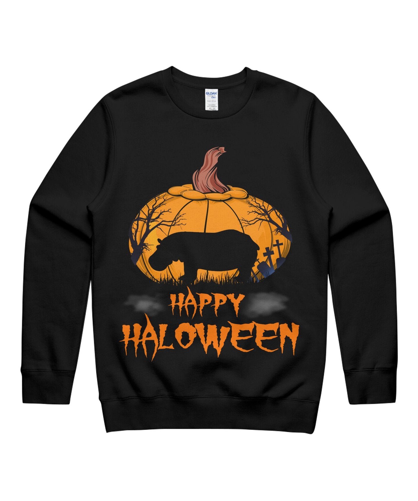 Hippo Pumpkin Happy Halloween Costumes Scary Matching Animal Unisex Crewneck Sweatshirt