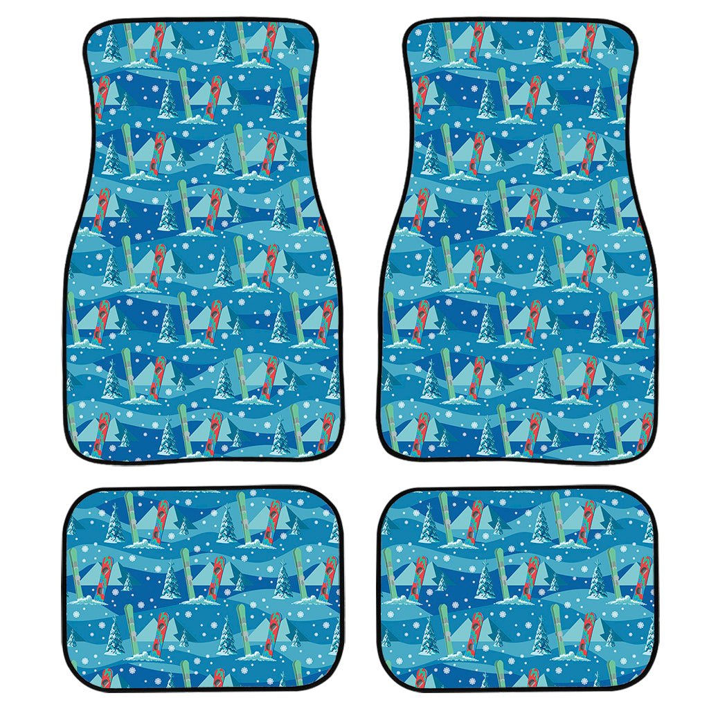 Ski And Snowboard Pattern Print Front And Back Car Floor Mats, Front Car Mat