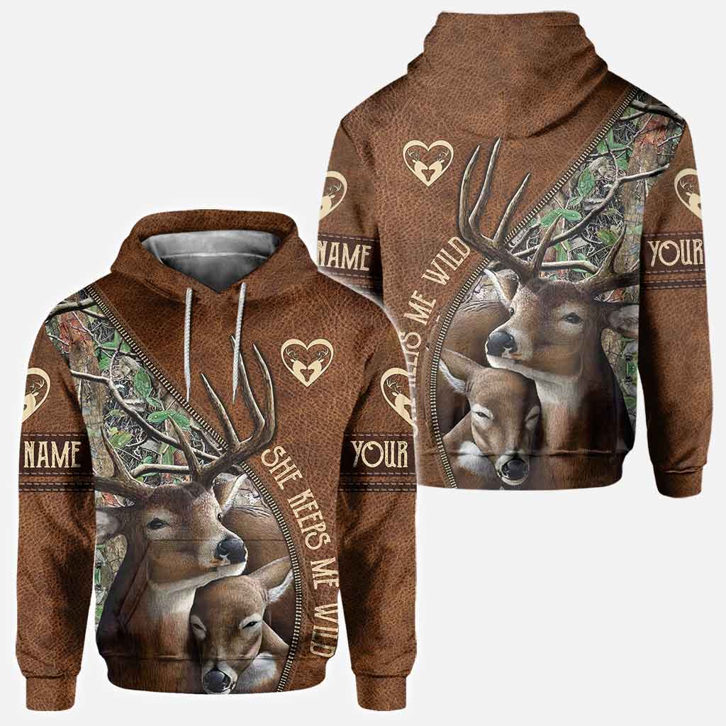 She Keeps Me Wild He Keeps Me Safe – Personalized Couple Hunting Hoodies