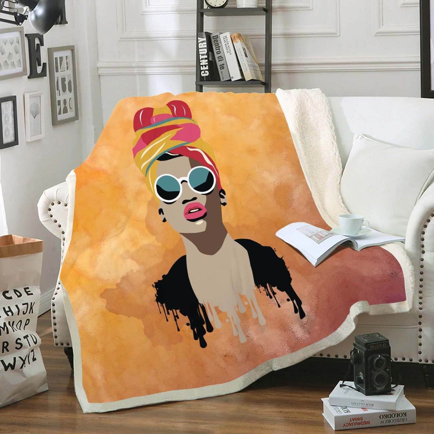 African American Blanket Black Girl Magic Fleece Blanket Headwraps Hair Fleece Blanket