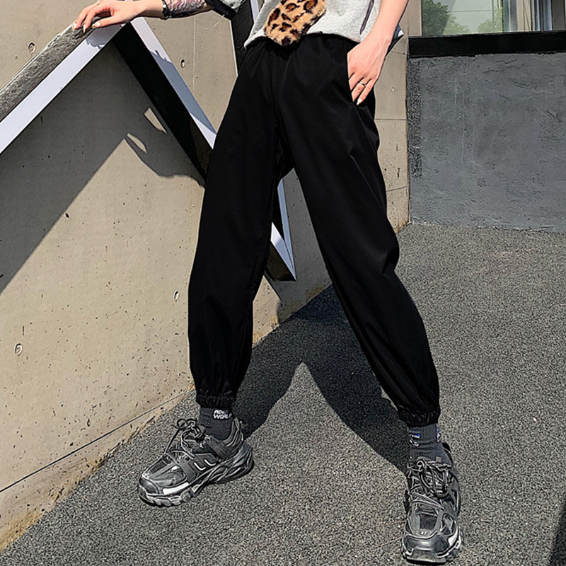 2022 Women Cargo Pants New Harem Pants Fashion Punk Pockets Jogger Trousers with Chain Harajuku Elastics High Waist Streetwear alx
