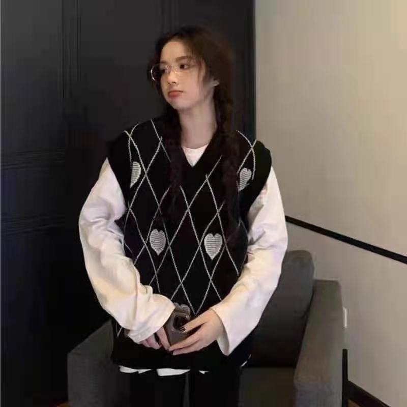 2021 autumn Winter korean style Love Embroidery knittd cardigans womens loose sweaters Cardigans womens (C8213 alx