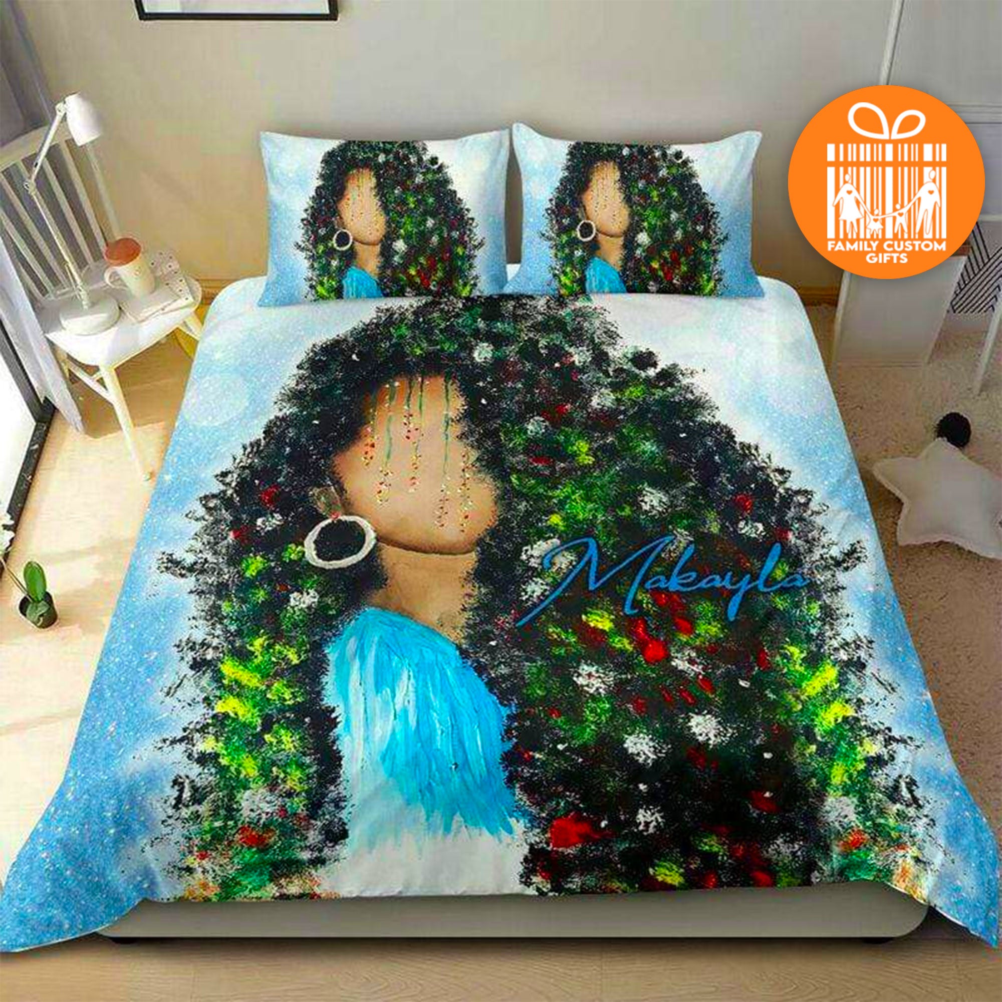 Custom Quilt Sets African American Black Queen Pretty Hair Personalized Quilt Bedding Gift For Girls Women