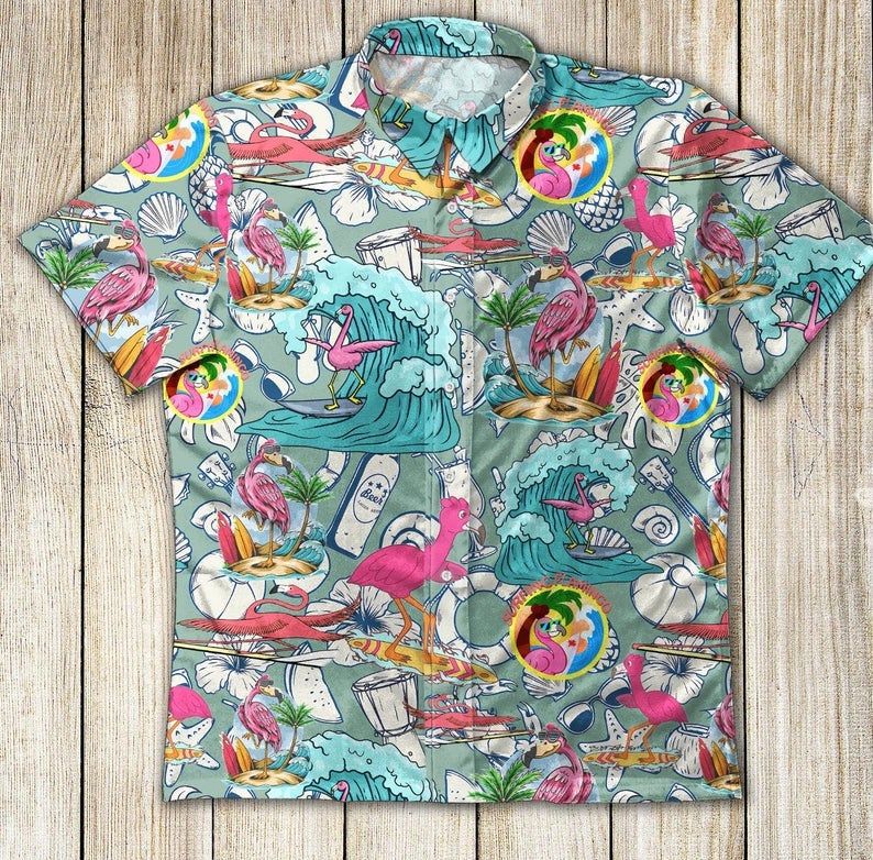 Flamingo Surfing Multicolor Nice Design Hawaii Shirt Ha7796