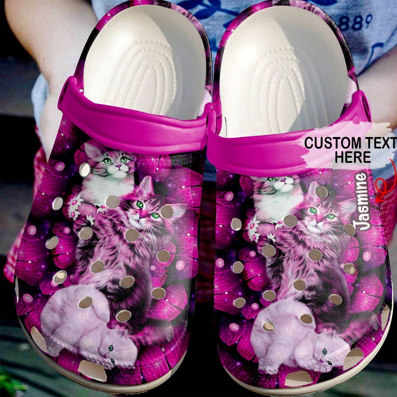 Cat Personalized Clog, Custom Name, Text Pink Floral Cats, Fashion Style For Women, Men, Kid, Print 3D