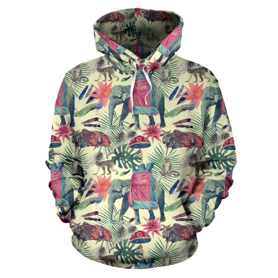 Tropical Elephant Print Women Men All Over Graphic Hoodie