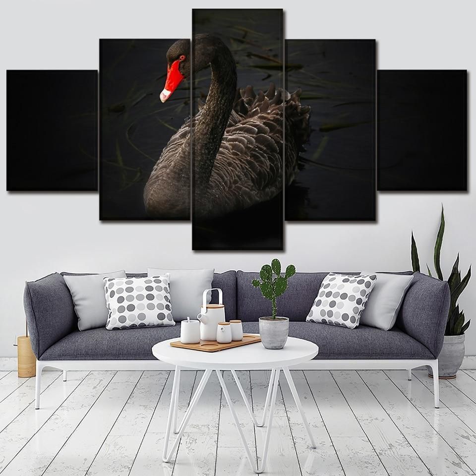 Swan 8 Animal 5 Panel Canvas Art Wall Decor