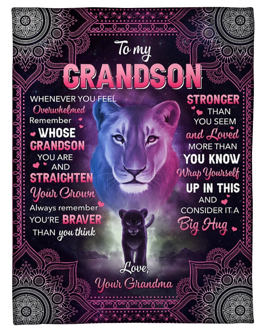 Whenever U Feel Overwhelmed Lion Gm To Grandson Personalized Custom Name Text Fleece Blanket Print 3D, Unisex, Kid, Adult | Gift For Grandchild