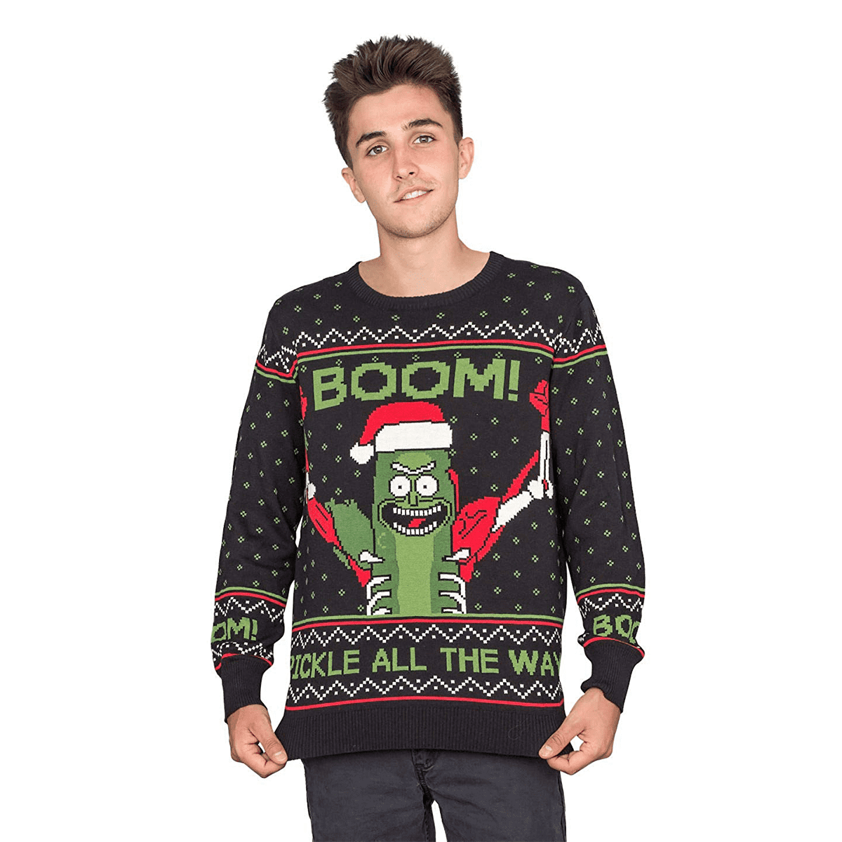 Men's Boom! Pickle Rick Ugly Christmas Sweater