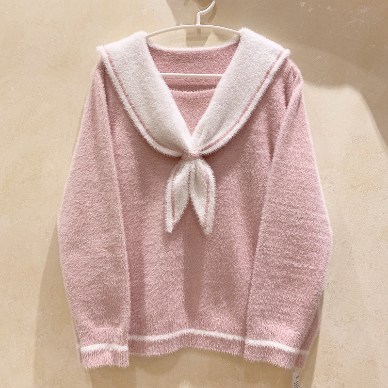 Winter College Plush Knitted Sweater Women Pink Kawaii Cashmere Jumper Girls Soft Warm Vintage Korean Fashion Female Pullover alx