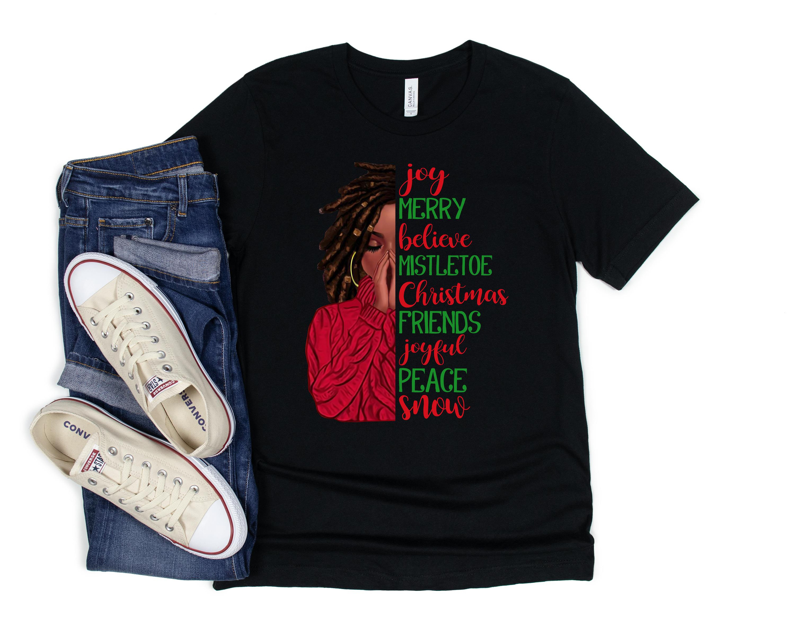 Joy Merry Believe Christmas Shirt, Melanin Shirt, Afro Girl Shirt