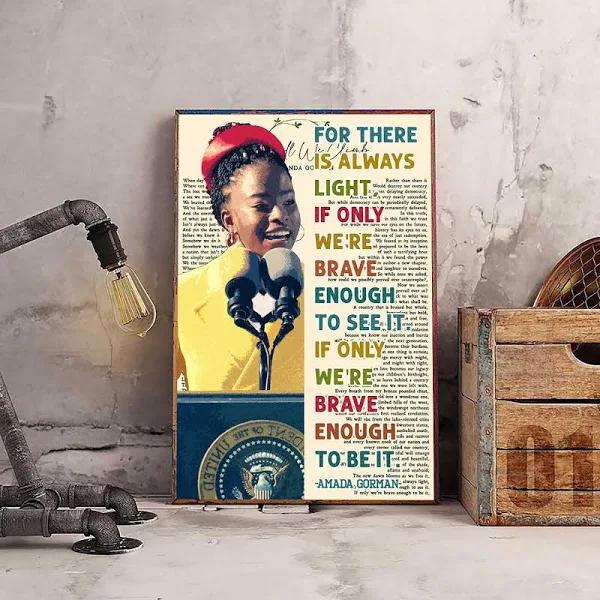 Amanda Gorman Poster, Canvas, There Is Always Light, Inauguration Poem 2021, The Hill We Climb Poster, Feminist Wall Art Qtl9A
