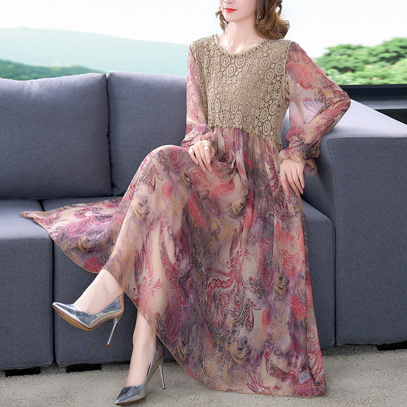 2022 Spring Vintage Loose 4XL Plus Size Midi Women Dress Boho Floral Mulberry Silk Long Sleeve Maxi Dress Elegant Party Vestidos alx