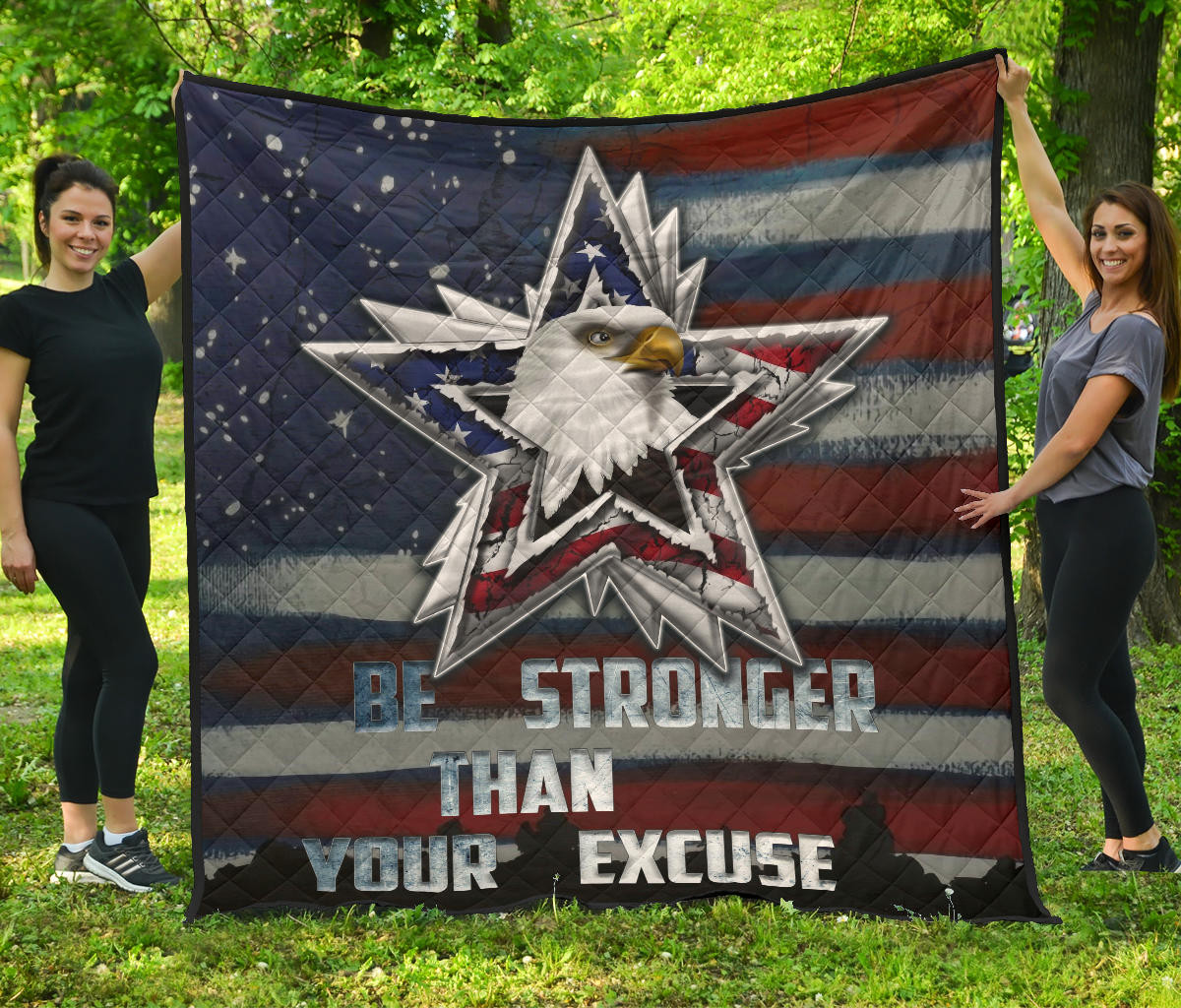 Us Independence Day Eagle Emerging From Stars Be Stronger Than Excuse Premium Quilt Blanket