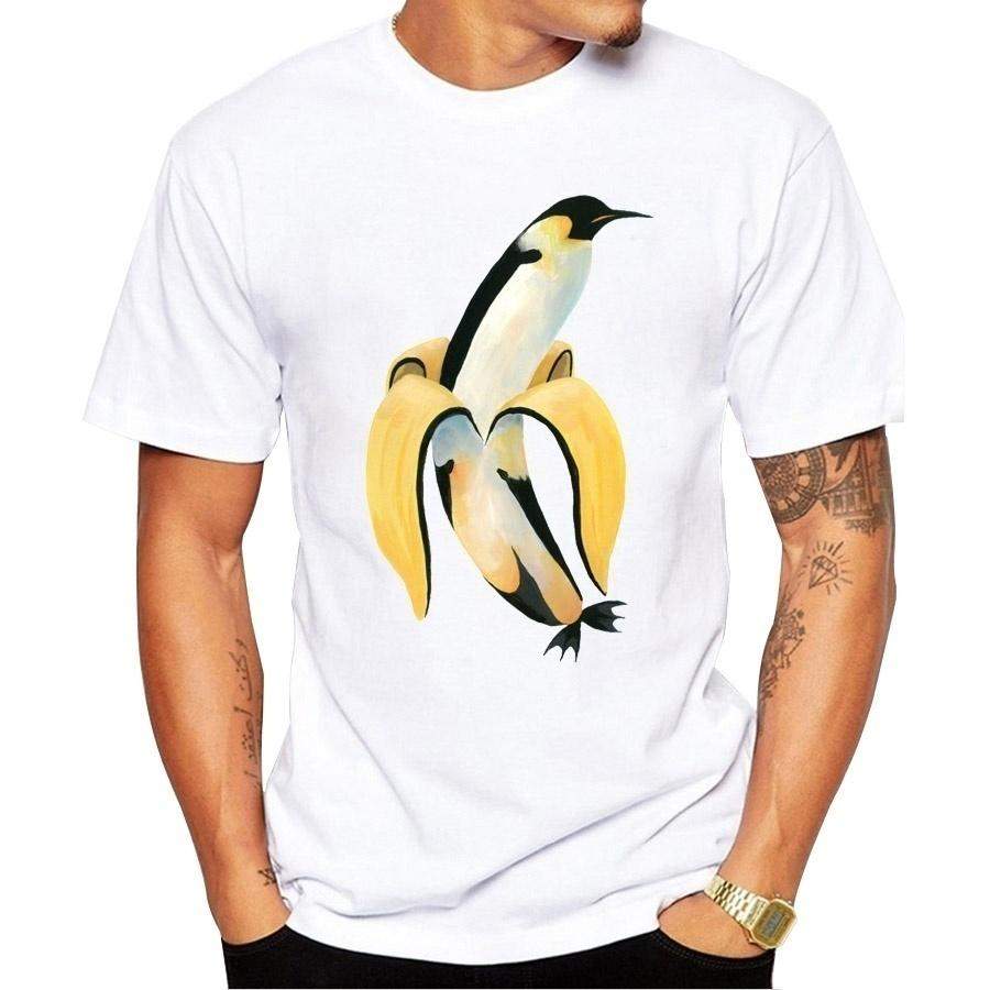 Penguin Banana Men T-Shirt 2019 Summer Short Sleeve T Shirt Funny Penguin Printed Tee O-Neck Casua Tops