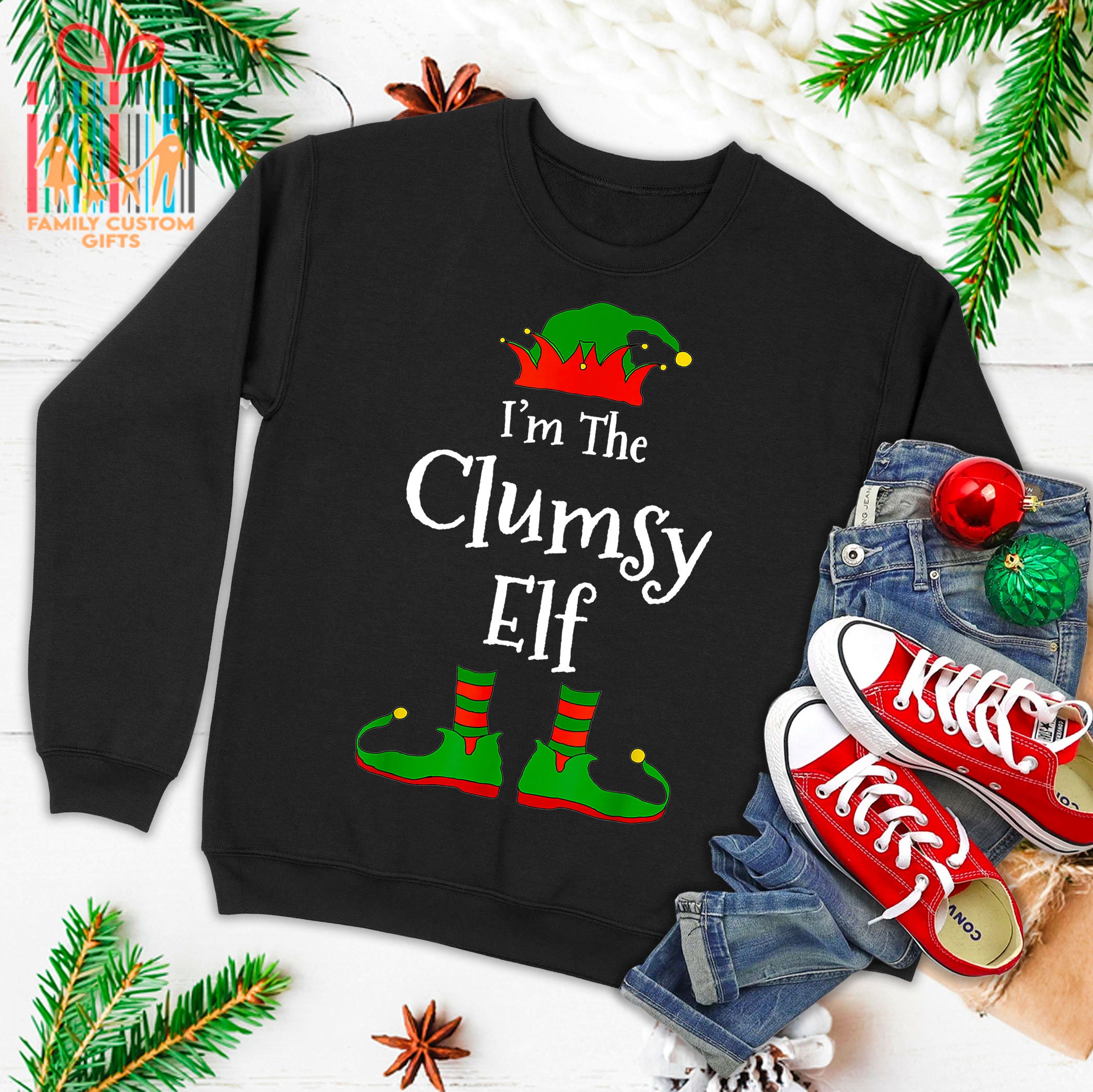 I’M The Clumsy Elf Family Matching Funny Christmas Gift Ugly Christmas Sweater 2023 T-Shirt