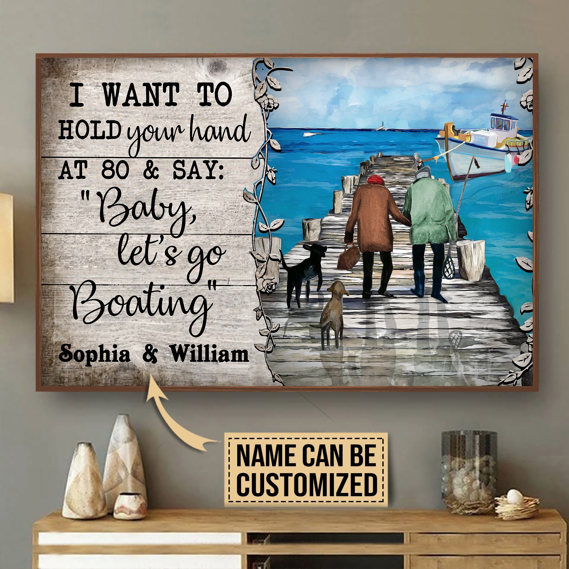 Aeticon Gifts Personalized Boating Fishing Hold Your Hand Canvas Mom Dad Gift Home Decor