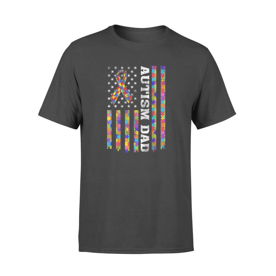 Autism Awareness Proud Autism Dad Vintage USA Flag Gift Men – Standard T-shirt