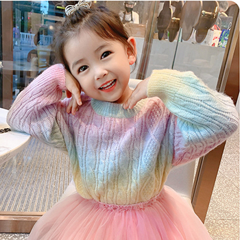 2 3 4 5 6 7 Years Baby Girls Knitted Sweater Sweet Rainbow Little Princess Cardigan Sweater Jacket Birthday Party Kids Clothes alx