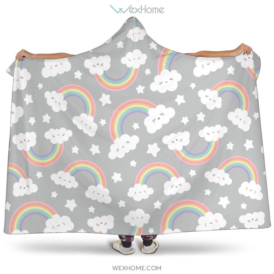 Cute Rainbow Clound Star Pattern Hooded Blanket