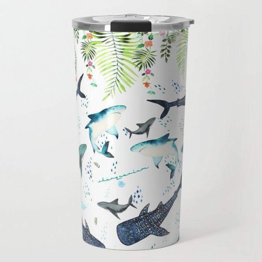 Shark Floral Pattern  Insulated Stainless Steel Tumbler Cup