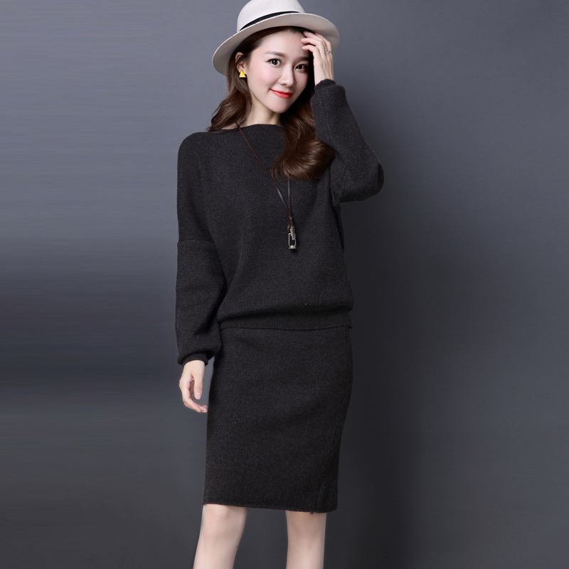 Two Piece Suit Autumn Winter Women Warm New Knitting Sweater Pencil Skirts Female Casual Pullovers Skirt Ladies 2 Piece Sets F43 alx